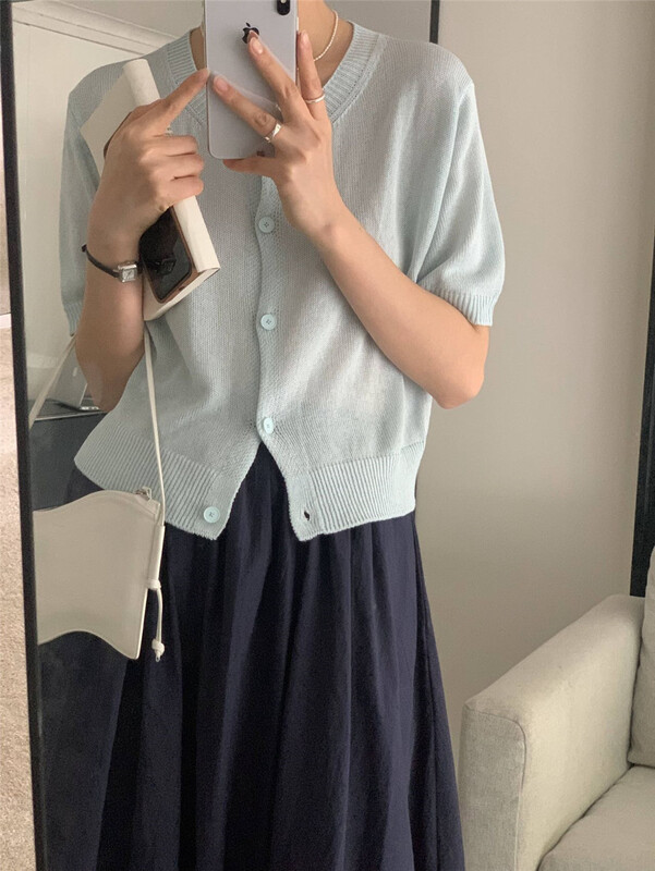 [clean space] Korean solid color breasted short knitted cardigan 27883\cqw