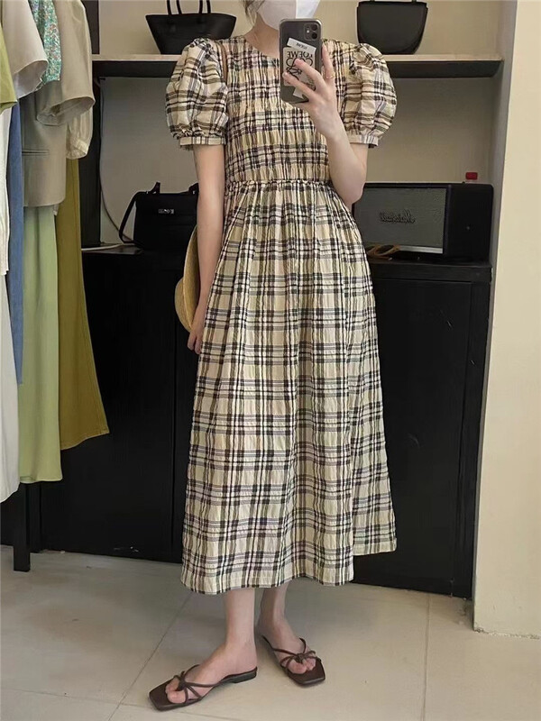 [m.zi studio] French retro Plaid Dress 16155\hbx