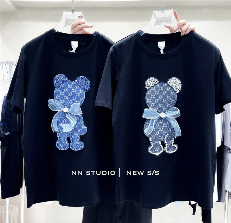 [NN] Unisex loose denim bear short sleeve T-shirt 9657\xyy