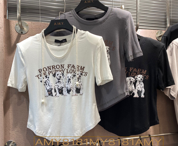 [Amy] printed Pullover crew neck short sleeve T-shirt 8181\wtt