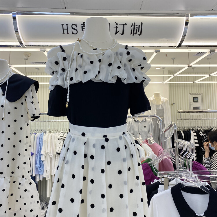 [HS customized in Korea] temperament wave point splicing suspender shirt 65297\hjy