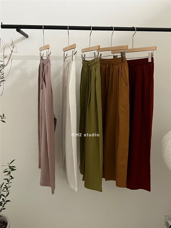 [h2-studio] Elastic Waist Wide Leg pure color versatile casual pants a958\hbx