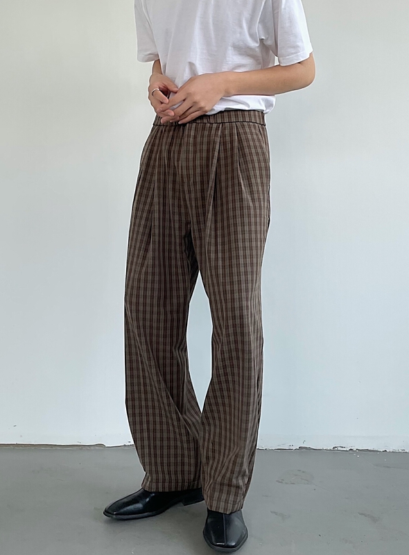 [c.h.z] retro style card color Plaid fashionable and versatile wide leg floor dragging casual pants 80096\wtt