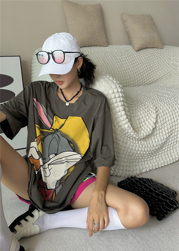 [European and American trend] cartoon printed loose short sleeve T-shirt (T-shirt only) 12299\l
