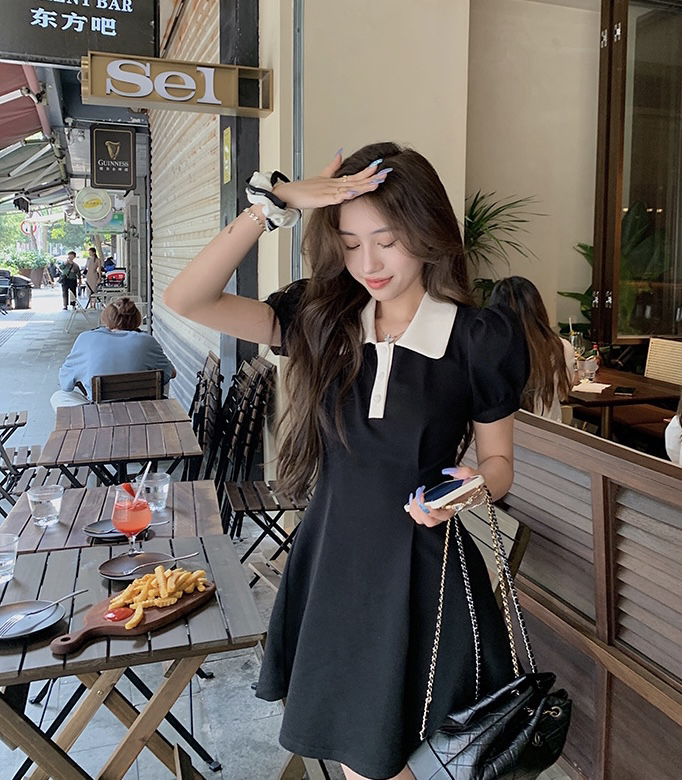[y.jia EJA] aging Lapel contrast waist dress 7318