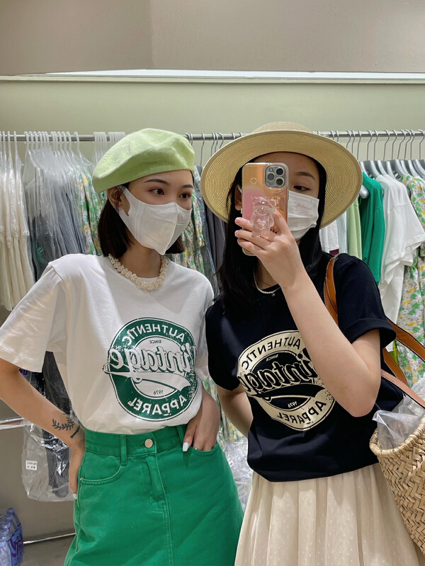 【 attitude 】 round neck retro versatile letter printed short sleeve T-shirt aq4177\cqw