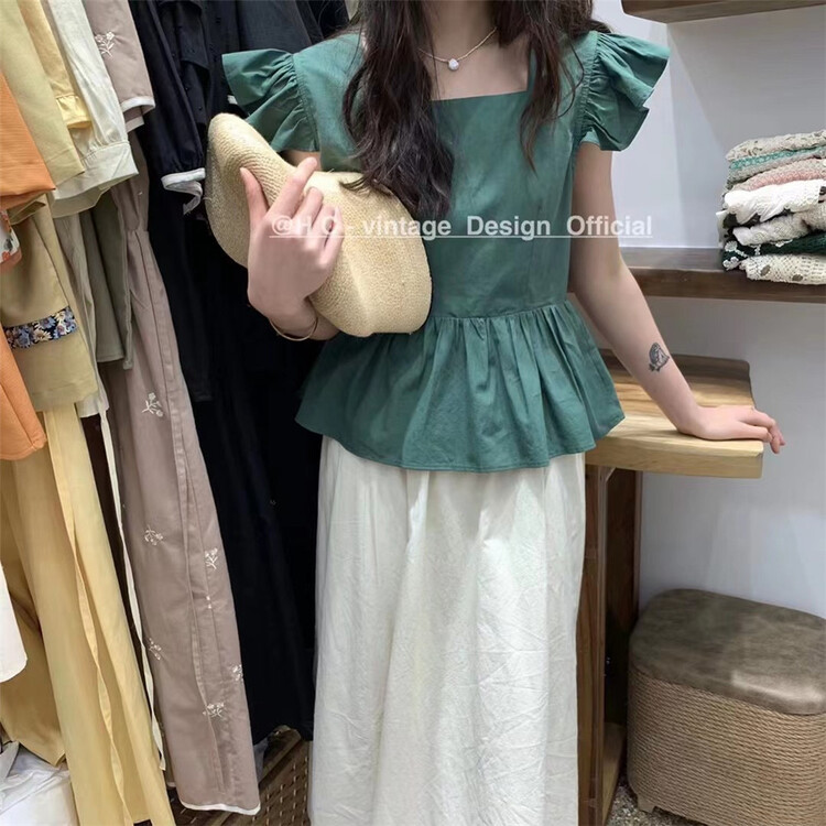 [hc-vintage] Fashion Square Collar temperament versatile shirt 8856\l