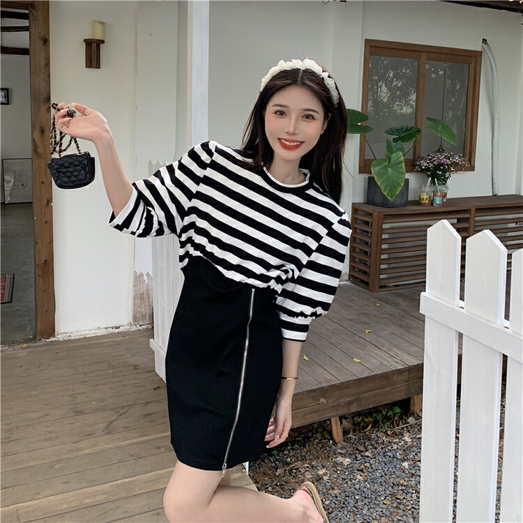 [y.jia EJA] soft stitched striped ZIP DRESS ys1-1089