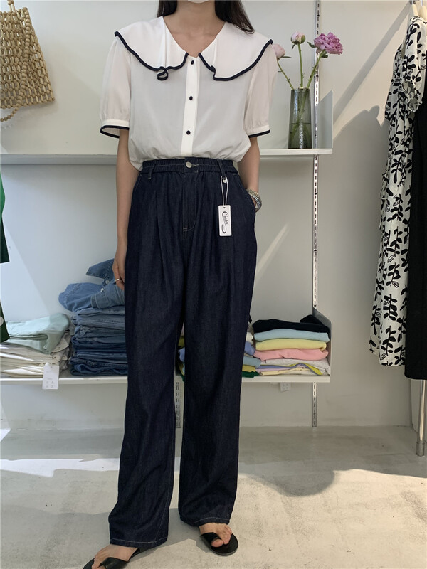 [emoni] Korean version straight tube retro wide leg jeans 24184\cls
