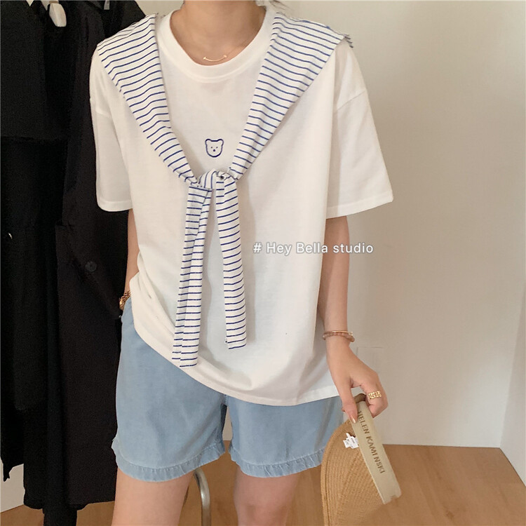 [hey Bella] splicing fashion Korean Short Sleeve T-shirt 1378\ll