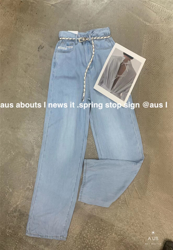【 aus 】 high waist and thin foreign style versatile jeans (with belt) 6930\lsw