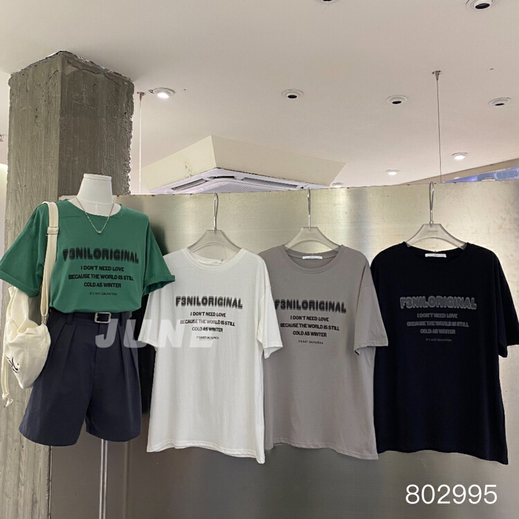 [June] simple and versatile letter loose short sleeve T-shirt 802995\xyy