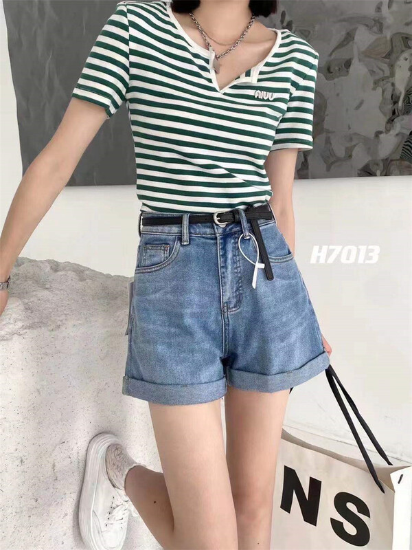 [e-ant] slim high waist comfortable denim shorts (with belt) 7003\ll