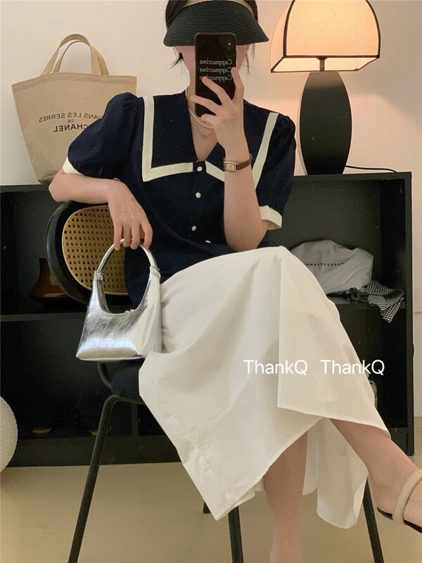 [thankq] contrast color square collar shirt 6893\zjy