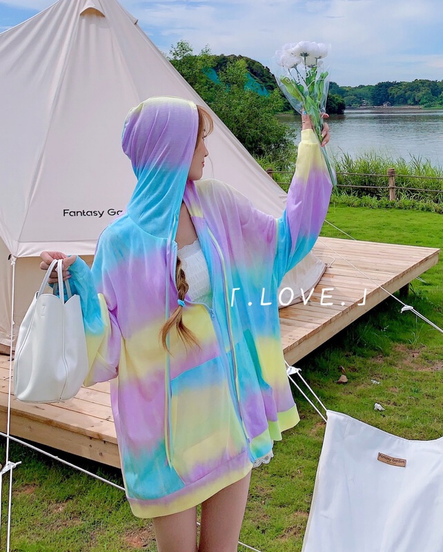 [love] tie dyed loose hooded sunscreen shirt a9129\wtt