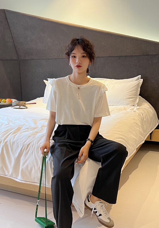 [Qixi] small flying sleeve ice silk simple short sleeve T-shirt 8959\xyy