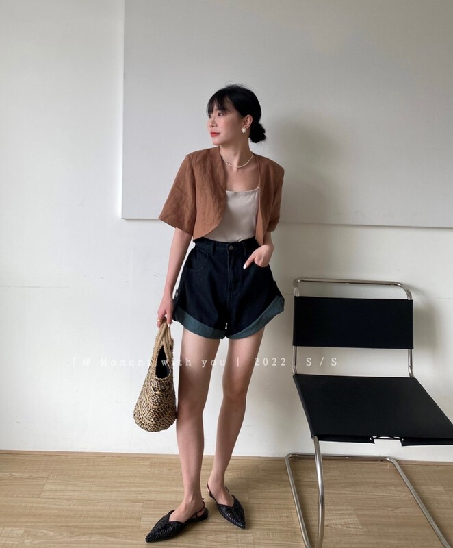 [event with you] Korean version loose foreign style design high waist versatile solid color overlay short coat t0659-j\lsw
