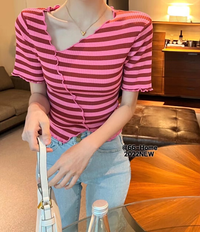 [66 home] striped lace Pullover T-shirt 6773\pcz