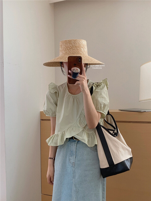 [your room] round neck versatile bubble sleeve wood ear shirt ys1-827\zxx