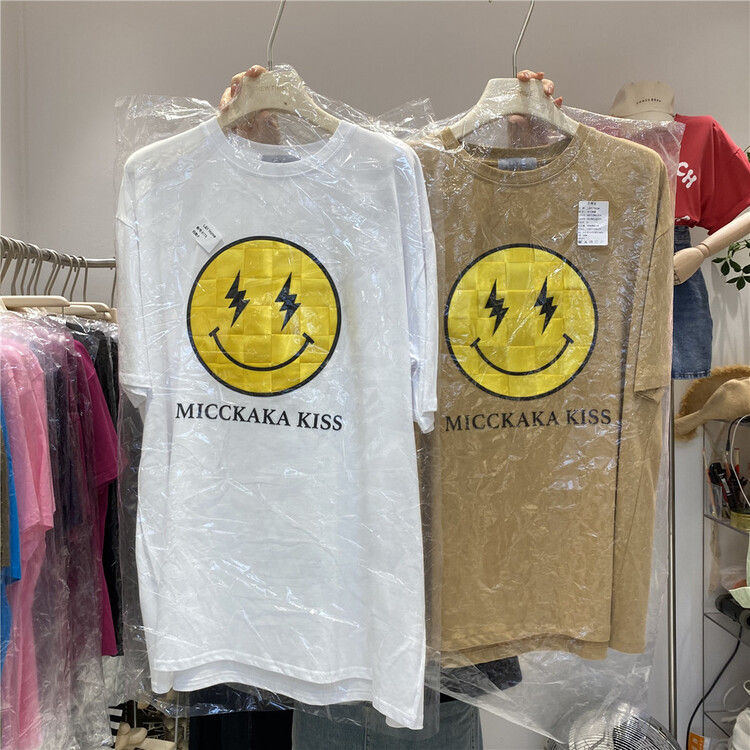 [new time /l&y home] casual simple loose smiling face embroidered short sleeve T-shirt 6163\xyy