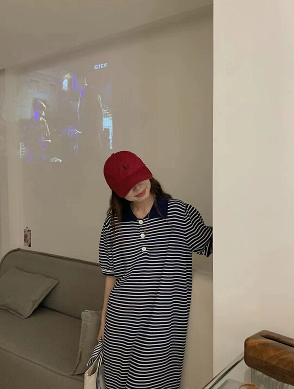 [the nice] contrast Lapel stripe dress 00323\hjy