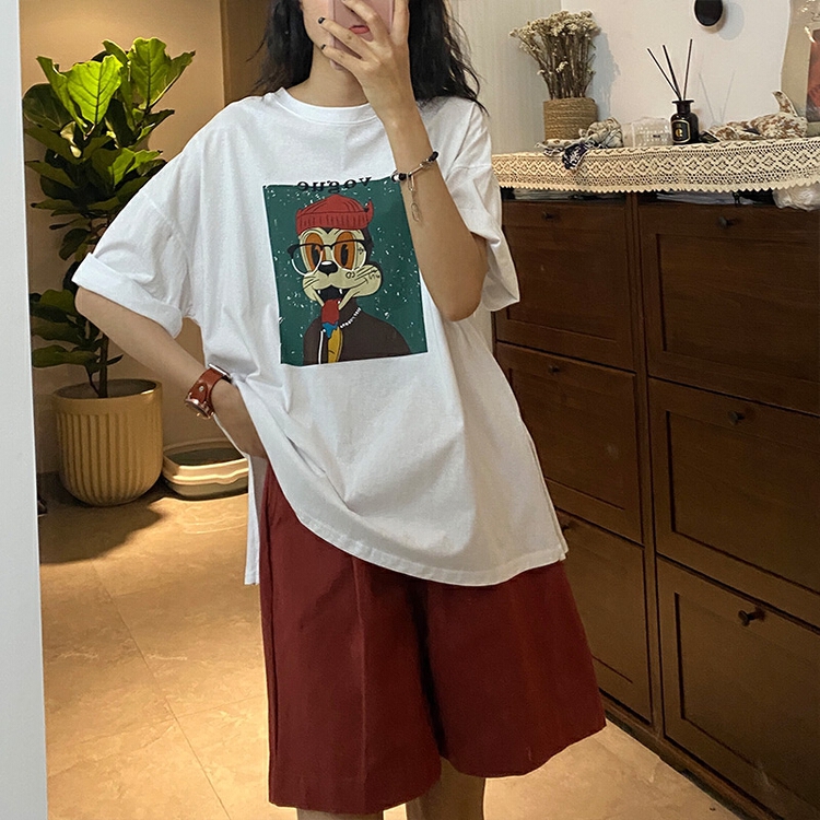 [Haoji Haoji] little red dog cartoon loose thin printed short sleeve T-shirt ys1-150f\wtt