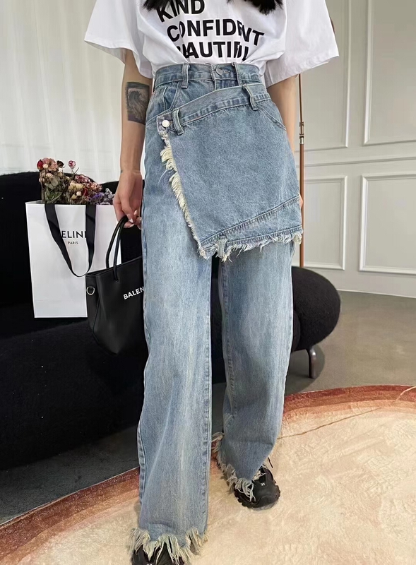 [x2 Vance feather] patchwork tassel mop jeans 6085\wtt