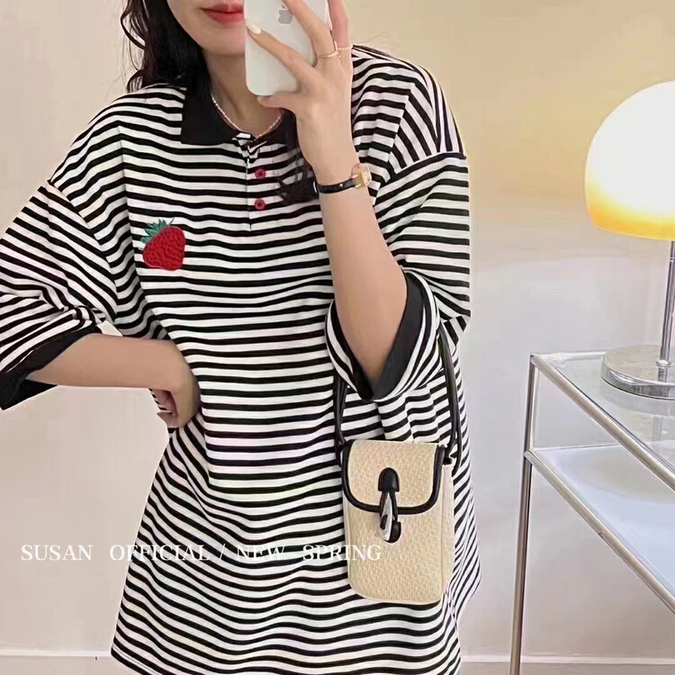 【 Susan 】 striped strawberry fashion short sleeve T-shirt ys1-19037\lsw