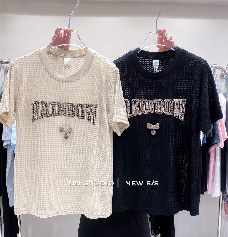[NN] casual hot drill heavy craft round neck short sleeve T-shirt 7565\xyy