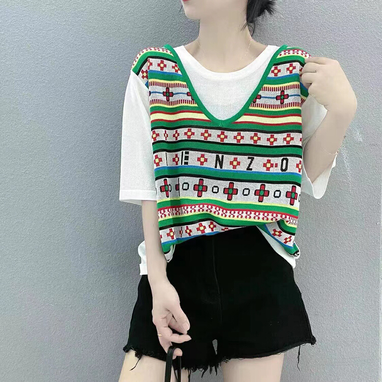 [f · P] fashion color contrast Pullover tee 39031\hbx