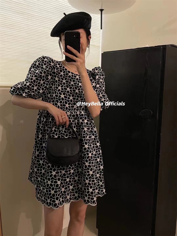 [hey Bella] crimped short sleeve round neck dress 1370\ll