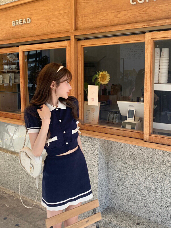 [wgwe] Xiaoxiang Mingyuan wind Polo + High Waist Hip Wrap Skirt Suit 1815\pcz