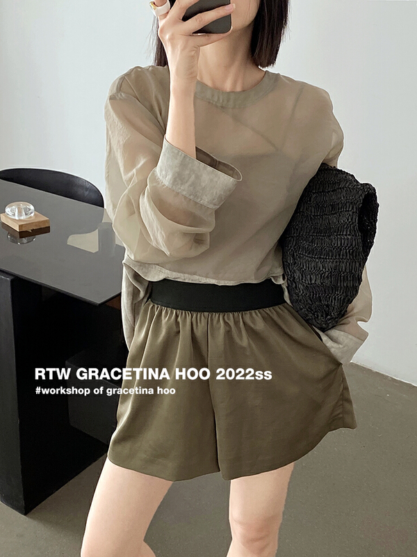 [gracetina Hoo] retro wrinkled luster high waist slim casual shorts k883\cqw