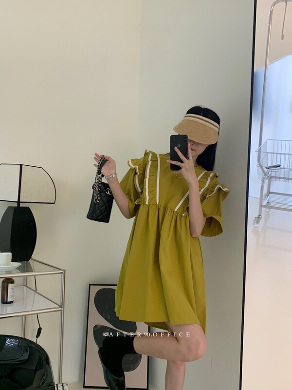 [after.90] short sleeve color matching dress 2315\ll
