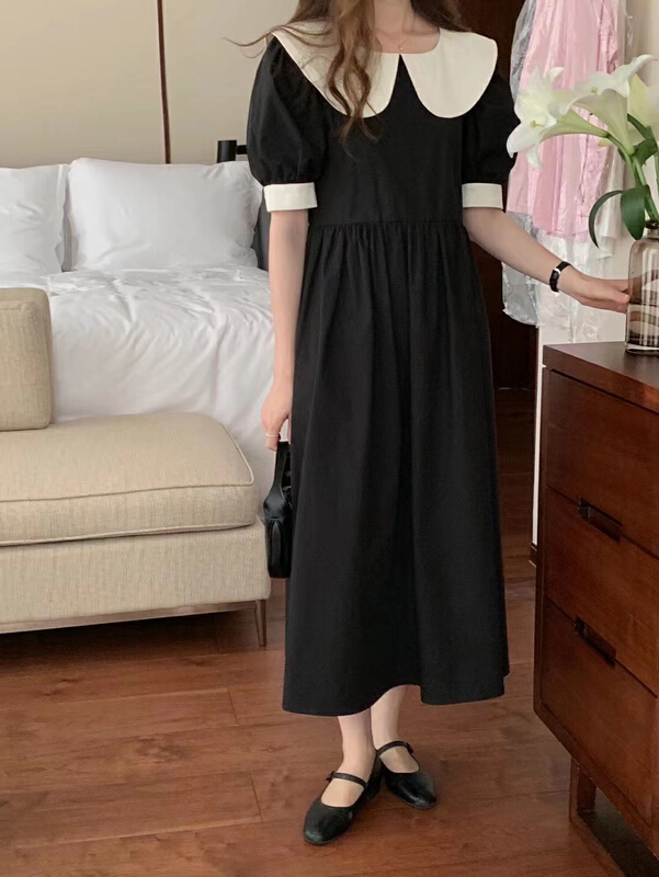 [the nice] contrast collar pocket baby collar dress a6233\hjy