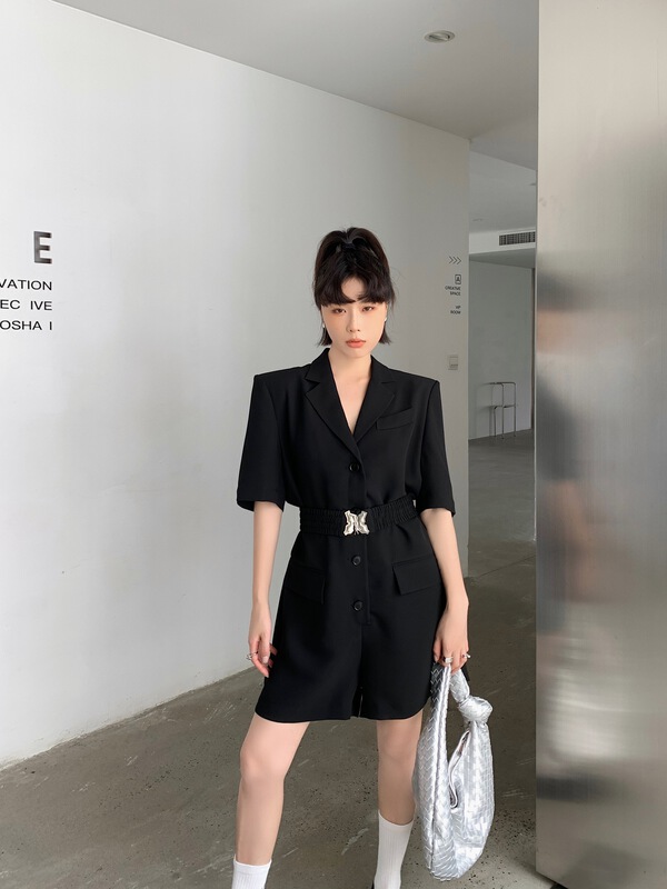 [pink Pinker] suit collar breasted clean style Jumpsuit (with belt) 82673\lsl