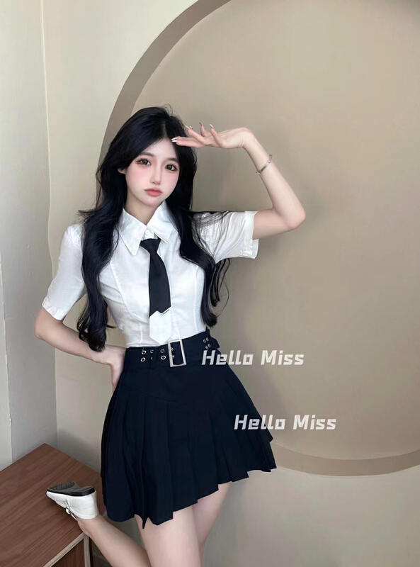 [Hello Miss] waistband embroidered pleated skirt (with waistband) ys1-8165\pcz
