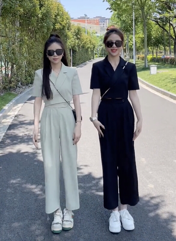 [JH] leisure simple suit strap short sleeve + simple and versatile comfortable casual pants set 41840\pcz