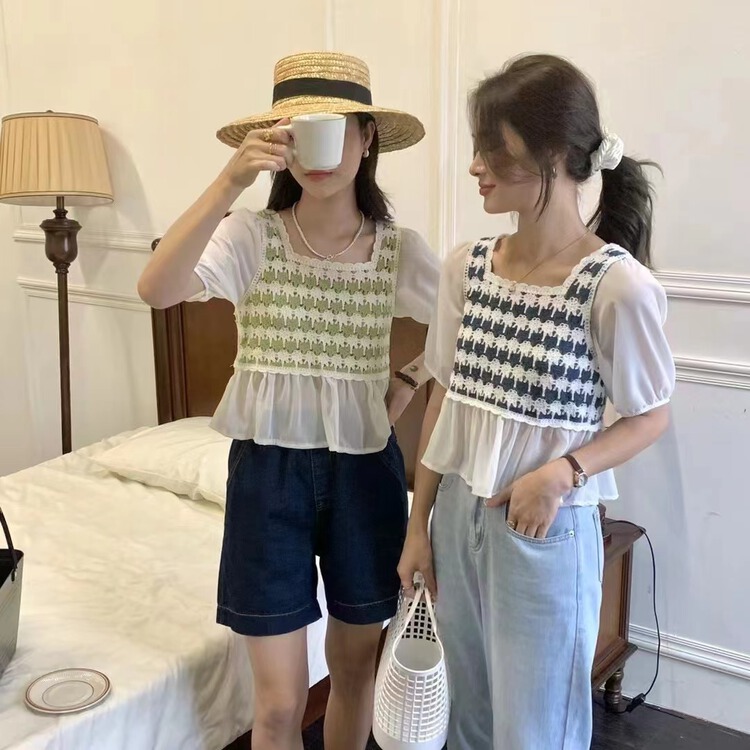 [Hello cherry chelizi] small fresh splicing versatile T-shirt 2378\wtt