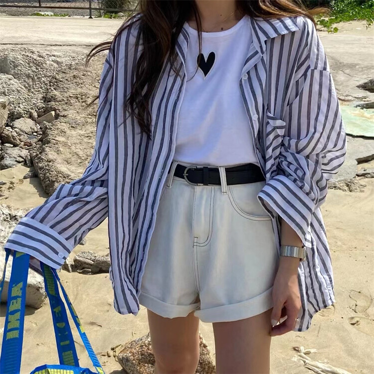 [fifteen] comfortable versatile love Vest + stripe comfortable shirt suit 5576\lsw