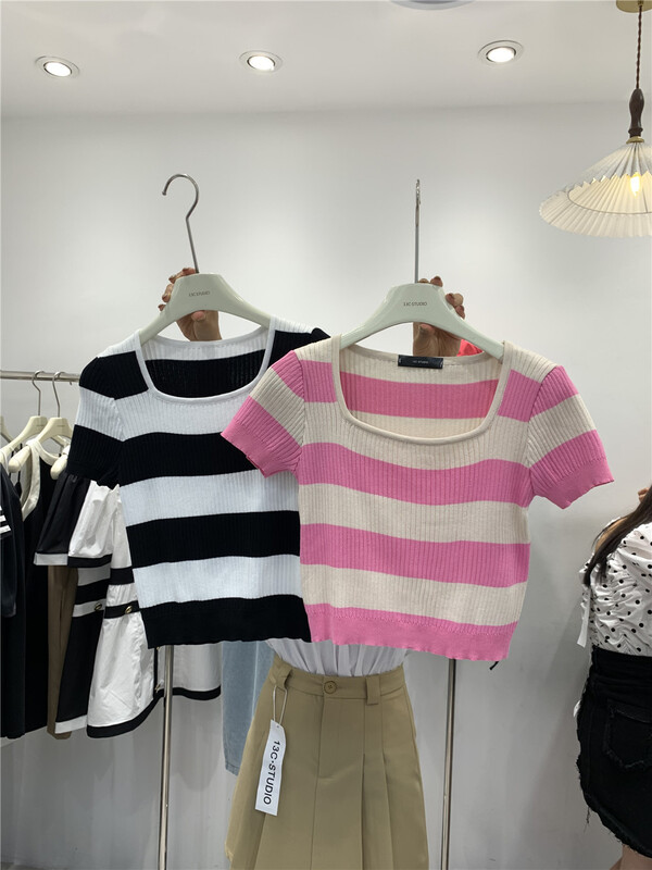 [13c.studio] U-neck versatile color block T-shirt 8579\pcz