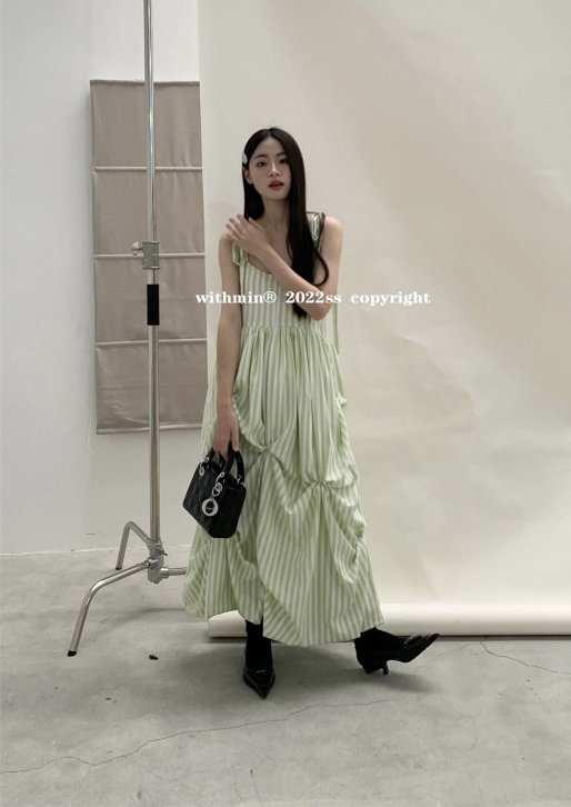 [withmin] Korean Japanese suspender stripe draped dress 4187\cls