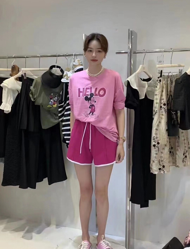 [wht] Korean cartoon printed long sleeve T-shirt + casual versatile Shorts Set ys1-4068\wtt