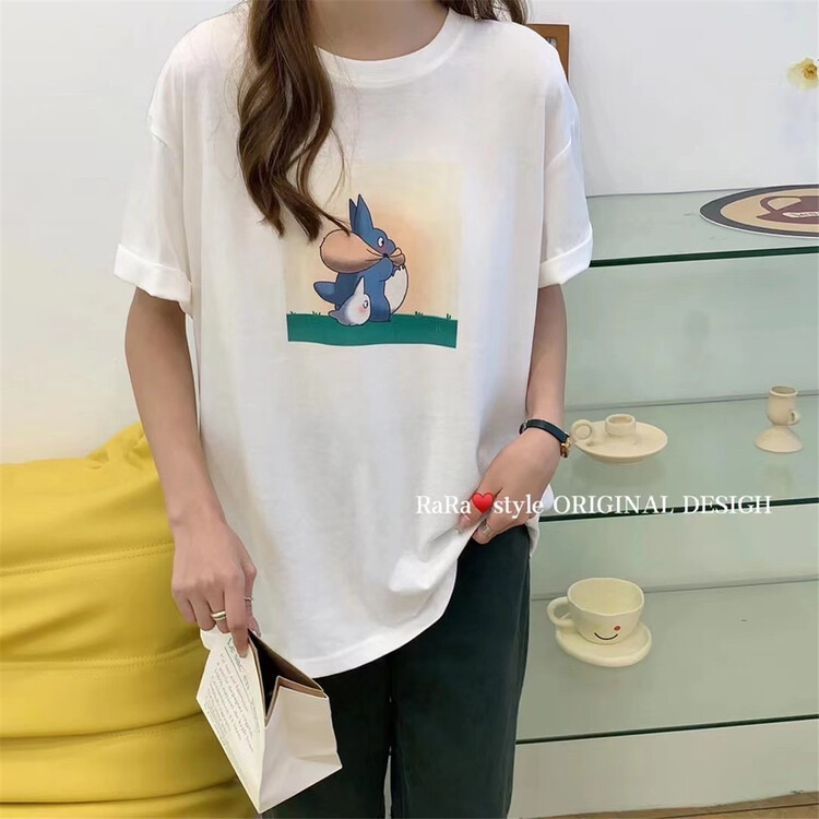 [rara] casual loose chinchilla printed short sleeve T-shirt 19250-7\lsl