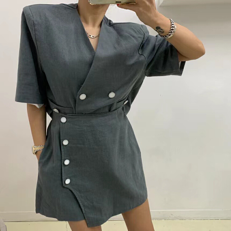 [31 fashion] Korean simple slim Top + versatile Hip Wrap short skirt suit 81676\hjy