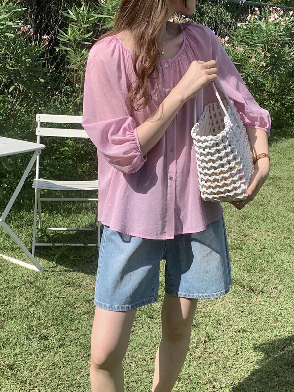 [T.G] simple solid loose round neck shirt 17618\cls