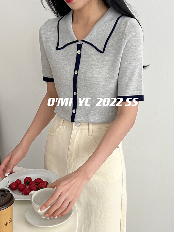 [O MI] Korean versatile contrast polo shirt 2673\hbx