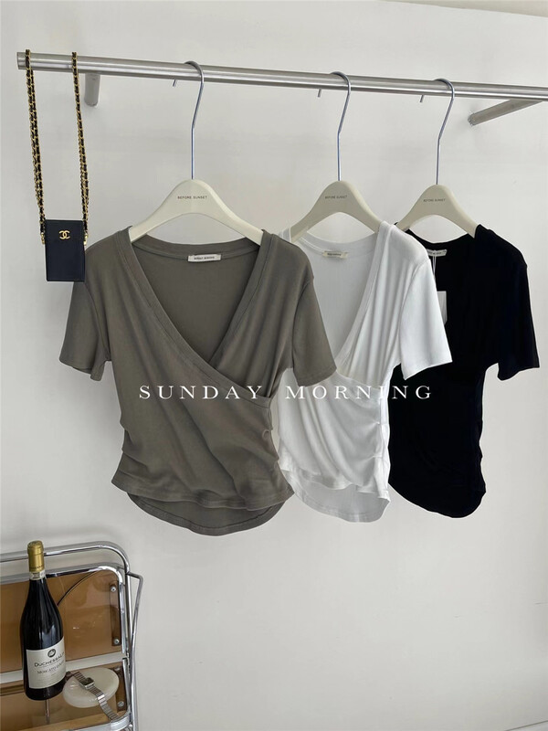 [Sunday morning] slim fit V-neck Casual Short Sleeve T-shirt ys1-6716\zjy