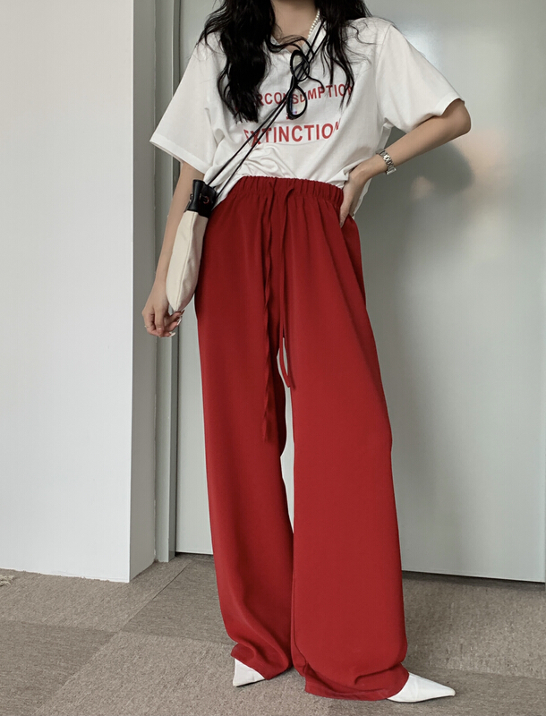 [11An] simple clean color high waist drawstring casual pants a6718
