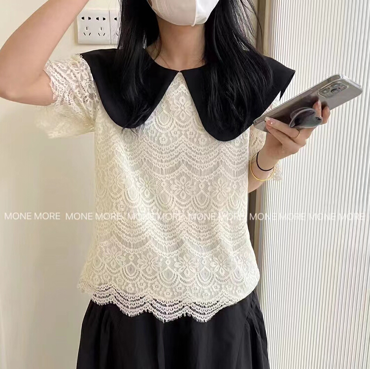 [mone more foam home] Korean version Japanese style gentle wind doll collar lace blouse 8127\hbx